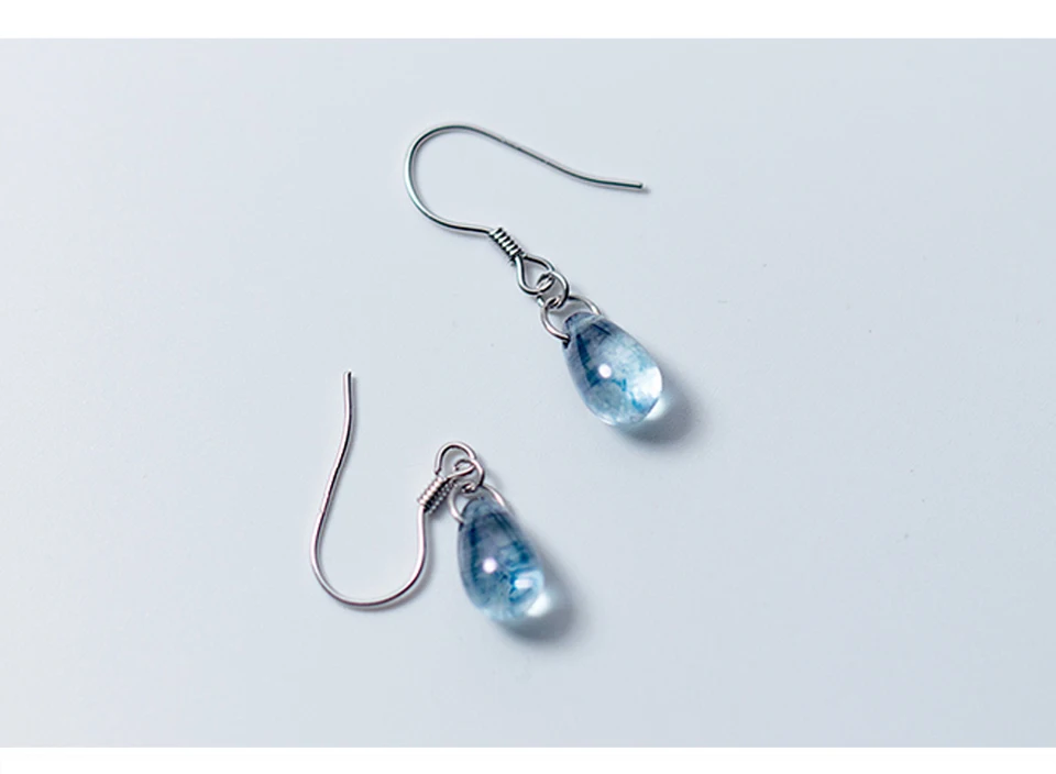 2019 New 925 Silver Earrings Female Fashion Art Blue Drop-Shaped Earring Birthday Gift Temperament Goddess Short Ear Jewelry (9)
