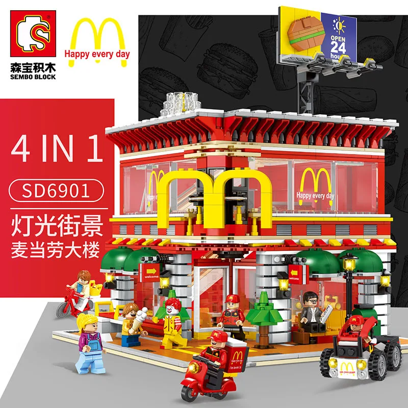 

Sembo Led Street View 4in1 McDonaldsing LegoSet Technic City Building Blocks Bricks Educational Toys Model Gifts With Figures