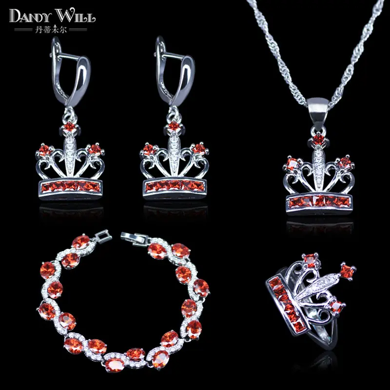Комплект из колье серёг и браслета серебристого цвета|red crystal jewelry sets|crystal setbridal
