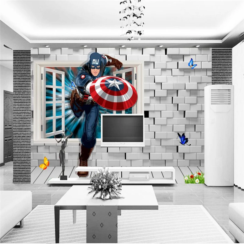 

Custom wallpaper 3 d children room wall paper photo captain America cartoon children room The sitting room bedroom 3 d wallpaper