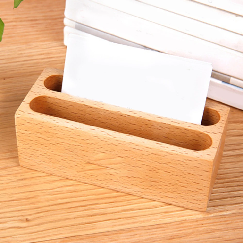 

Stand Home Wooden Desktop Office Table Bedroom Large Capacity Simple Accessories Organizer Business Card Holder Gift Anti-slip