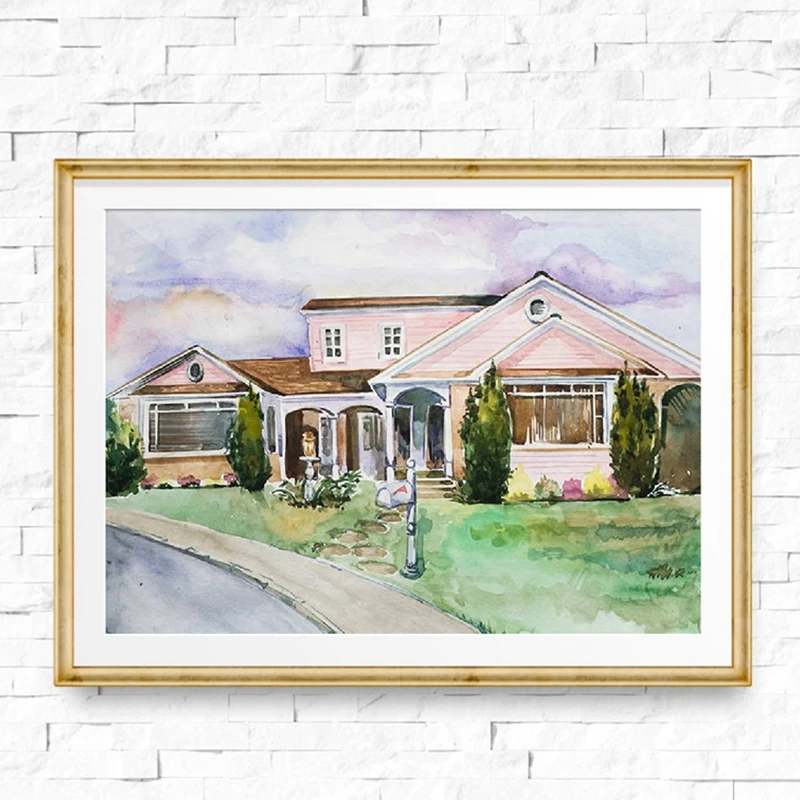 Desperate Housewives Watercolor Houses Canvas Painting