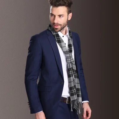 Осень-зима Лидер продаж Стиль Мода Дизайн высокого качества Для мужчин Сетка плед 35*160 см размер мягкий теплый кашемировый шарф кисточкой - Цвет: 3