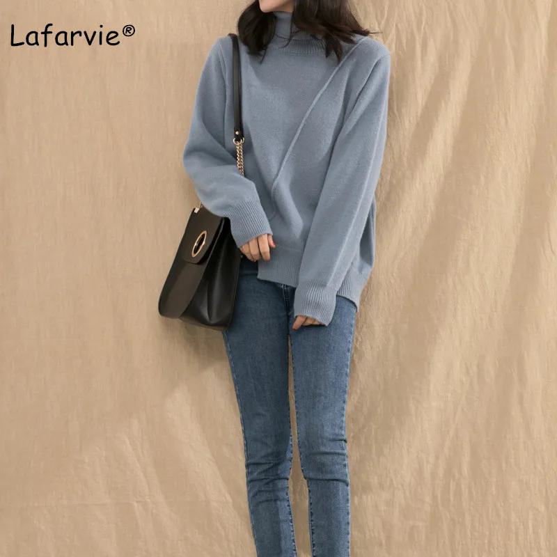 Lafarvie Turtleneck Thick Knitted Cashmere Sweater Women Split Pullover Female Autumn Winter Casual Warm Loose Knitting Jumper Lafarvie Turtleneck Thick Knitted Cashmere Sweater Women Split Pullover Female Autumn Winter Casual Warm Loose Knitting Jumper
