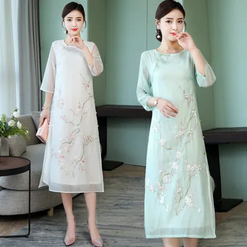 

Spring and Summer New Ethnic Style Retro Embroidery Long-necked Dress Improvement Cheongsam Slender Dress Girl XR22