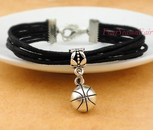 Customizable Black Cord Handmade Infinity Love Basketball Bracelet Customizable Black Cord Handmade Infinity Love Basketball Bracelet Custom Mom Sports Team