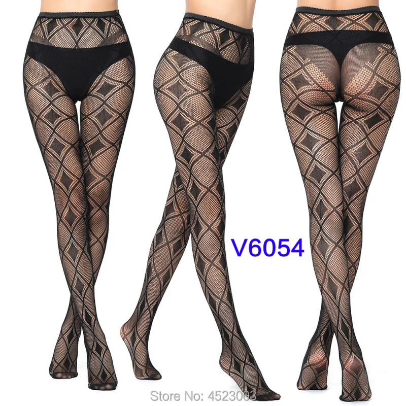 Women Tights Stockings Female Thigh High Fishnet Embroidery Transparent Pantyhose Lady Black Mesh Hosiery