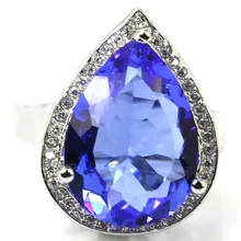 9 # Vendimia Ricos Violeta Azul Tanzanita, blanco Topacio SheCrown Creado mujer 925 Anillo de Plata 22x16mm
