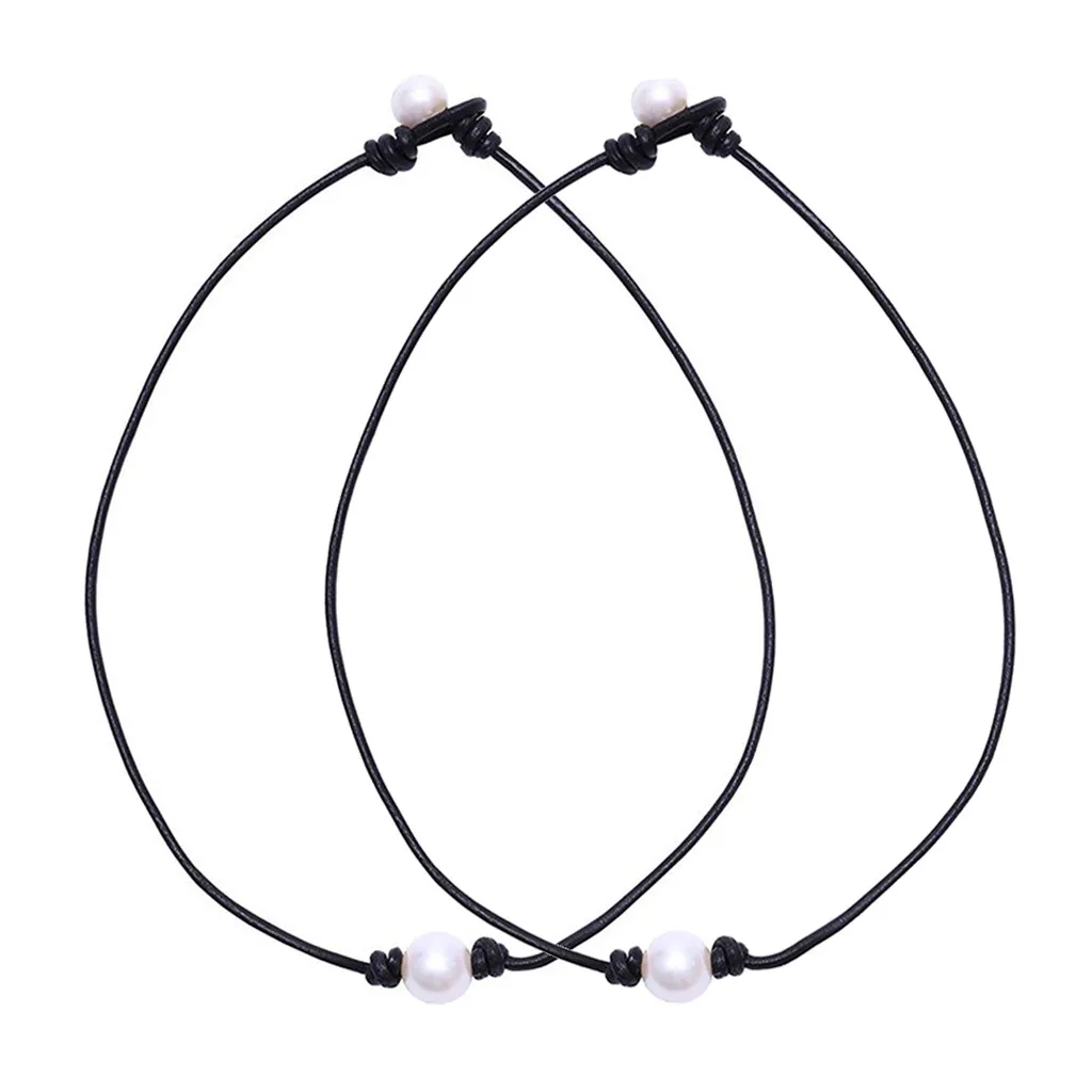 Простой дизайн 2 шт. ожерелье Мода Один ручная работа; пресноводный жемчуг колье ожерелье на черном шнуре для женщин ювелирные изделия подарок