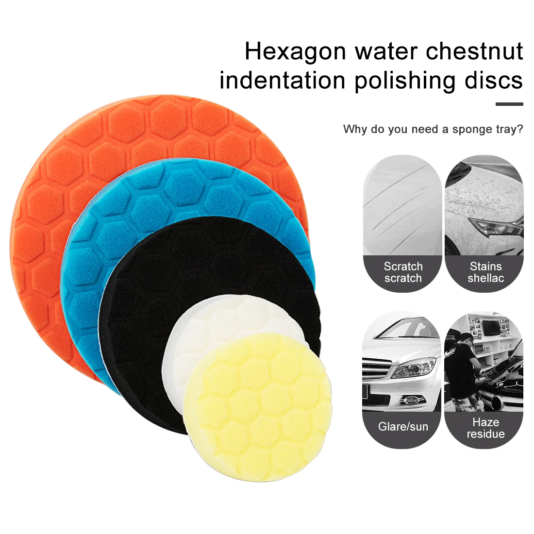 

5pcs Polished Sponge Disc 3/4/5/6/7 Inch Buffing Sponge Polishing Pad Hand Tool Kit For Car Polisher Wax free shipping