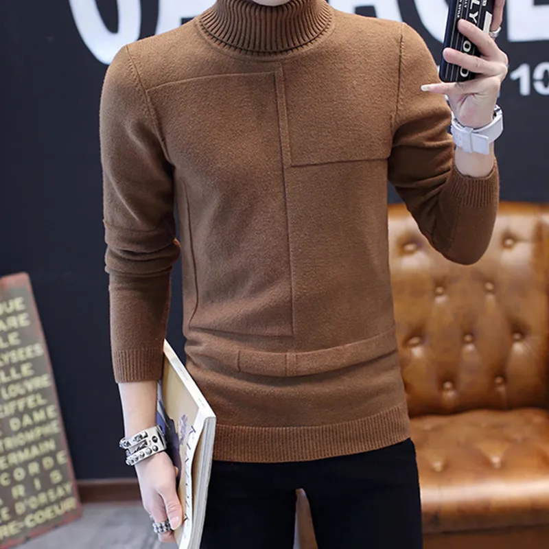 Men sweater Turtleneck male  men sweater pure color coat cultivate one's morality new sweater  mens cardigan sweater