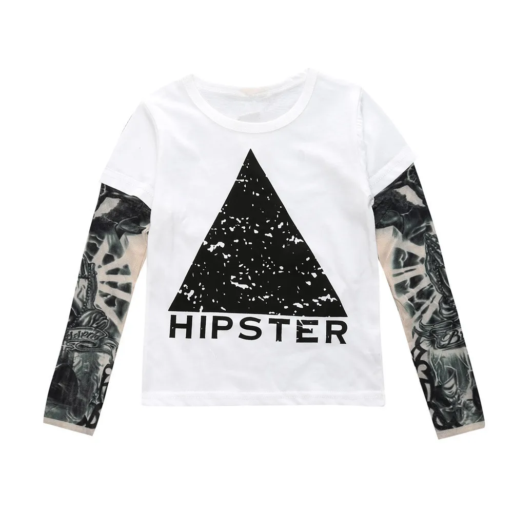Детская роковая футболка рубашка в стиле панк с длинными рукавами для мальчиков в стиле хип-хоп одежда для девочек в стиле рок белая черная футболка детская одежда - Цвет: T-