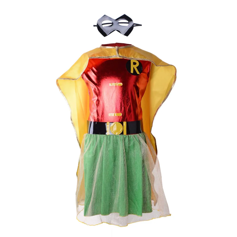 Kids Robin Tutu Dress DC Comics Superhero Robin Girl Costume Outfit with Cloak Mask Batman Hallowee