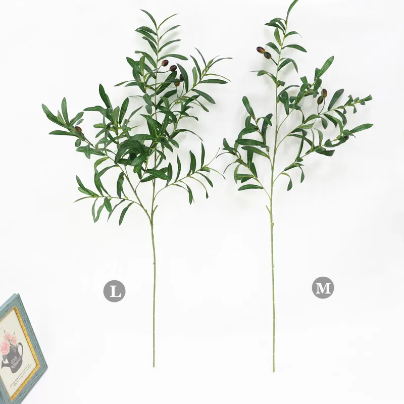 Artificial Flower Leaf Green Olive Branches Simulation Fruit