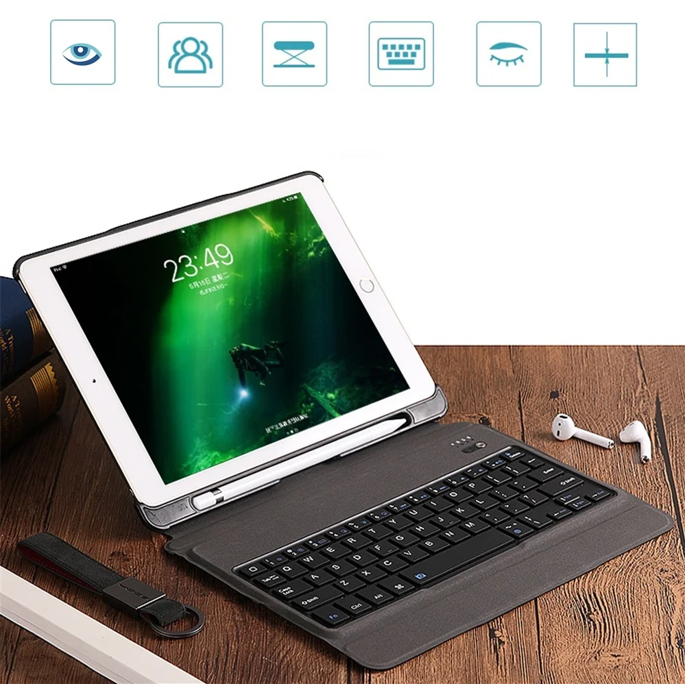 Чехол для iPad 2017/2018 9 7 со съемной клавиатурой с держателем карандашей и подставкой