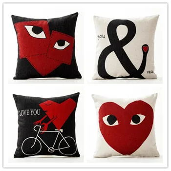 

Fashion Love Decorative Pillow Case Red Black Letter Printed Cushion Cover