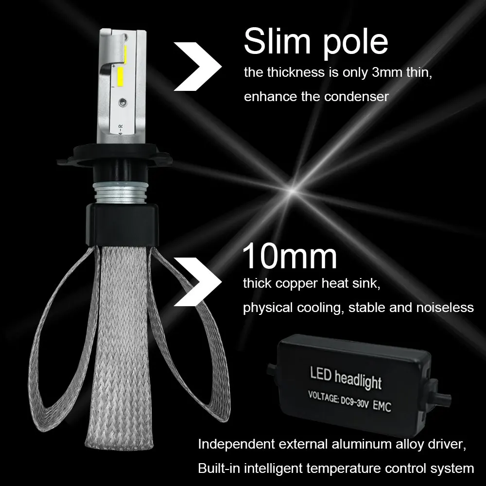 H7 LED Headlight Bulbs, 9003/HB2 LED Headlights All-in-One Auto Headlamp Conversion Kit 60W 6000K 9600 Lumens Extremely Bright H7 LED Headlight Bulbs, 9003/HB2 LED Headlights All-in-One Auto Headlamp Conversion Kit 60W 6000K 9600 Lumens Extremely Bright