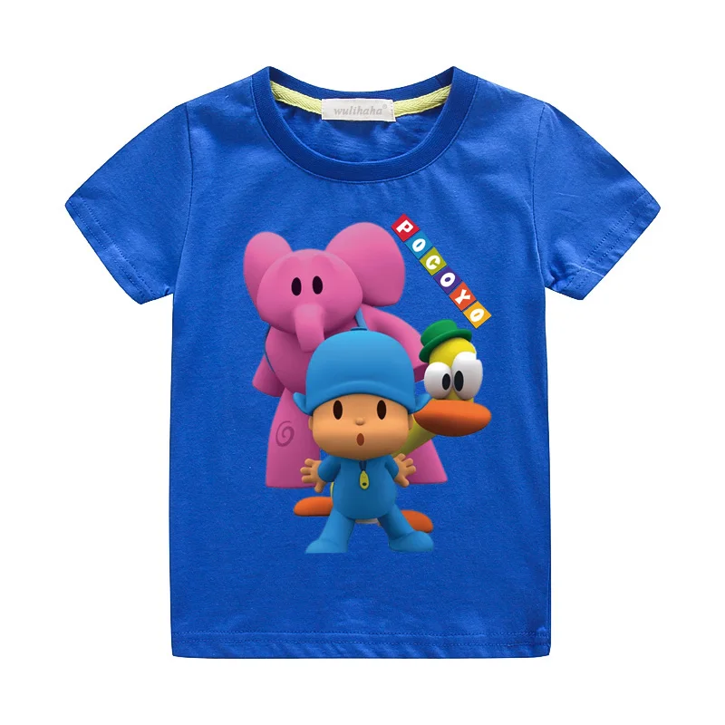 Детские хлопковые футболки с короткими рукавами для мальчиков летние футболки костюм девушки 3D мультфильм покойо милый рисунок футболка Костюмы ZA066 - Цвет: Blue T-shirts