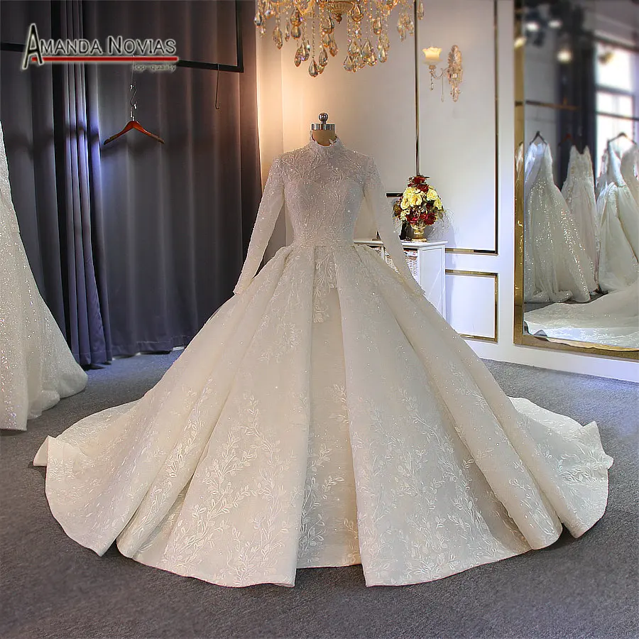 

2019 Muslim wedding dress with long sleeves full lining bridal dress