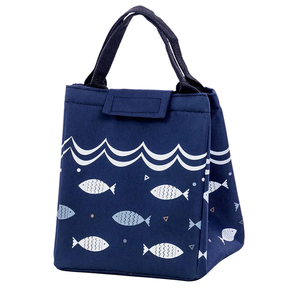 Сумка для еды, сумка-тоут из ткани Оксфорд, с рисунком рыбы, Большой Вместительный контейнер, термоизолированная сумка-холодильник, переносная сумка для обеда для женщин, мужчин, детей - Цвет: Navy Blue
