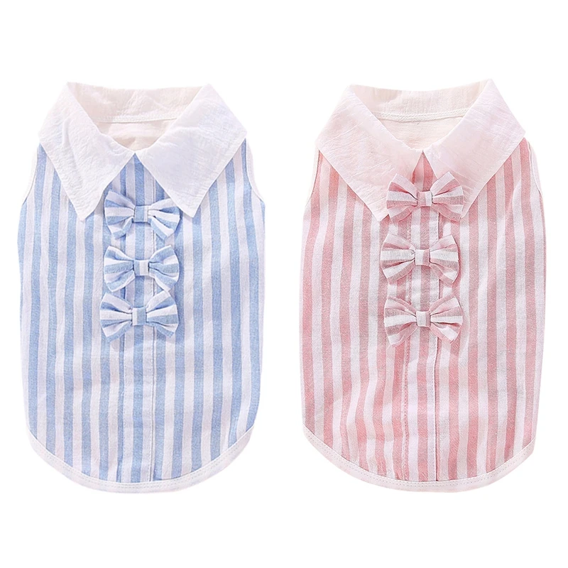 Модное Полосатое платье рубашка для собак и кошек декоративная одежда с бантом