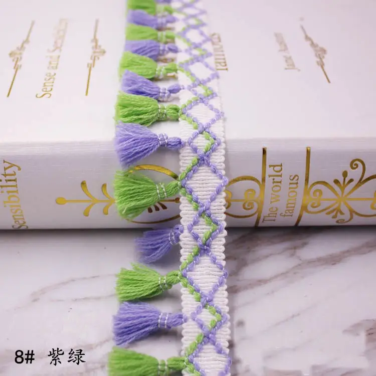 8 purple and green 1 ярдов/партия кисточка бахрома отделка Ткань кисточки бахрома кружево отделка с кисточками для украшения штор DIY Швейные аксессуары - Цвет: 8 purple and green