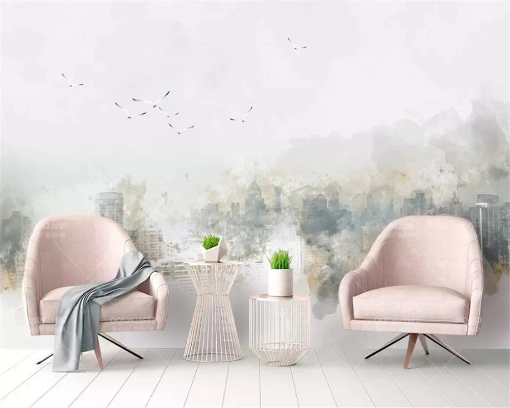 Beibehang Custom Wallpaper Hand drawn watercolor city landscape bird Modern Art Wall Painting Living Room Bedroom 3d Wallpaper Beibehang Custom Wallpaper Hand drawn watercolor city landscape bird Modern Art Wall Painting Living Room Bedroom 3d Wallpaper