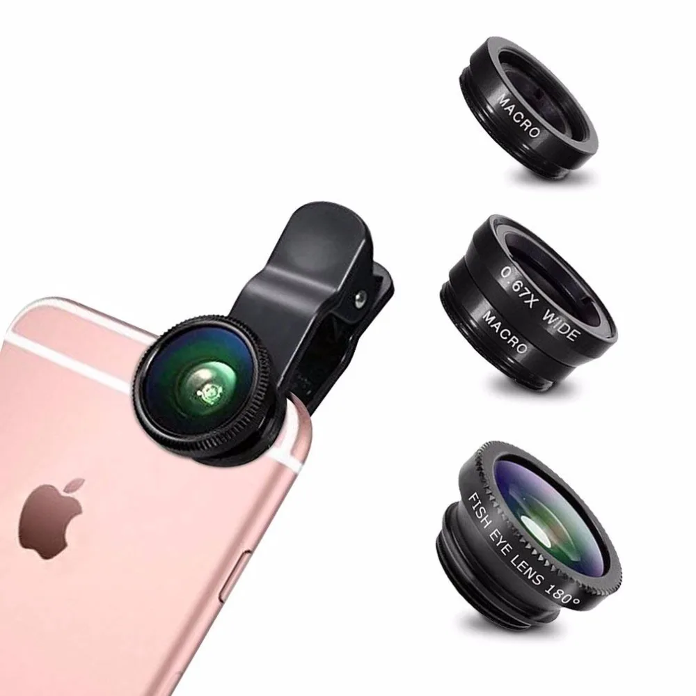 Universal Phone Camera Lens 3 in 1 Phone Lenses Kit with 180 Fisheye