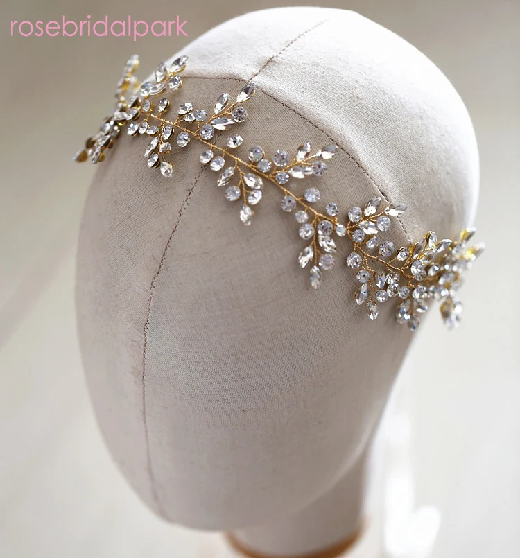 

rosebridalpark Leaves Wedding Accessories Bridal Hair Vine Leaf Headband crystal tiaras and crowns Head Piece decoration t962