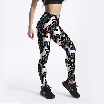 

Qickitout Leggings New Arrival Women's Black Legging Fitness Digital Print Cute Colored Flower Pants Pencil Trousers