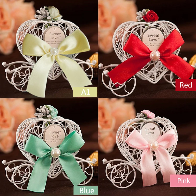 

European Fashion Iron Romantic Heart Shape Pumpkin Carriage Candy Box For DIY Wedding Party Favor And Gifts Wedding Decor