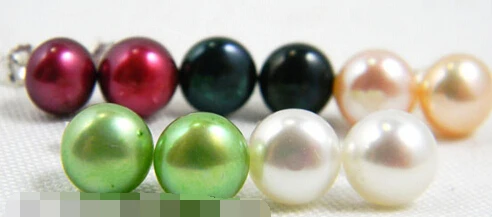 

Hot sell Noble- hot sell new - free shipping 12802 5pairs purple white pink green black freshwater pearl earring stud