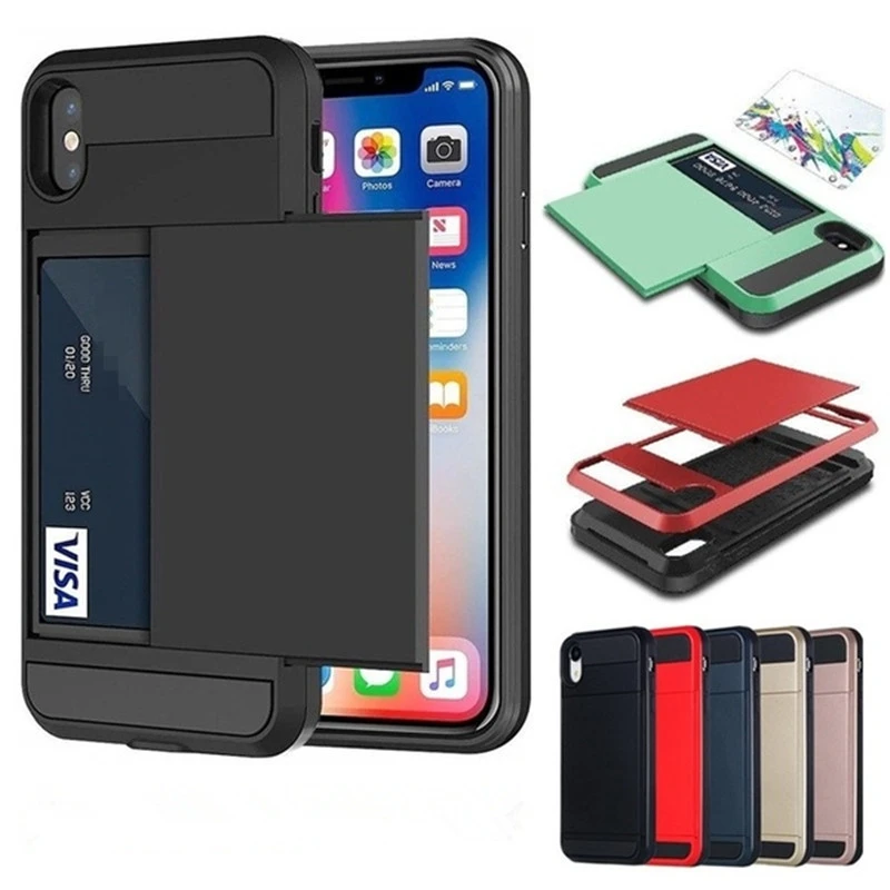 New Hybrid Tough Card Storage Armor Case For Apple Iphone 8 7 6 6s Plus 5 5s Se Card Holder Wallet Cover For Iphone X Xs Max Xr Armor Case Case Pluscase For Aliexpress
