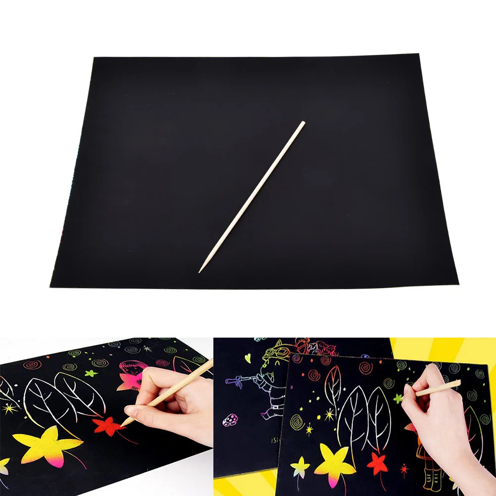 

A4 Sheets Kids Painting Teaching Tools Set Scratch Paper Magic Scratch Art Painting Paper With Drawing Stick Baby Playing Toys