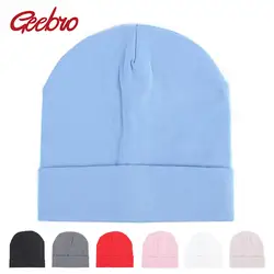 Geebro бренд 2018 для новорожденных Хлопковая шапочка Осень плотная без каблука Skullies шапочки для девочек и мальчиков детская зимняя головной