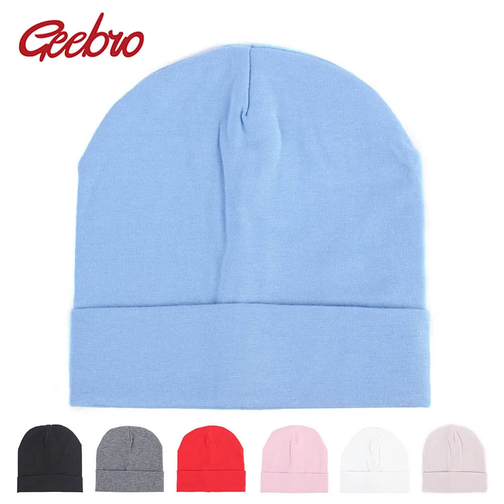 

Geebro Brand 2018 Newborn Baby Cotton Beanie Hat Autumn Plain Flat Skullies Beanies for Girls Boys Winter Kids Head Wear