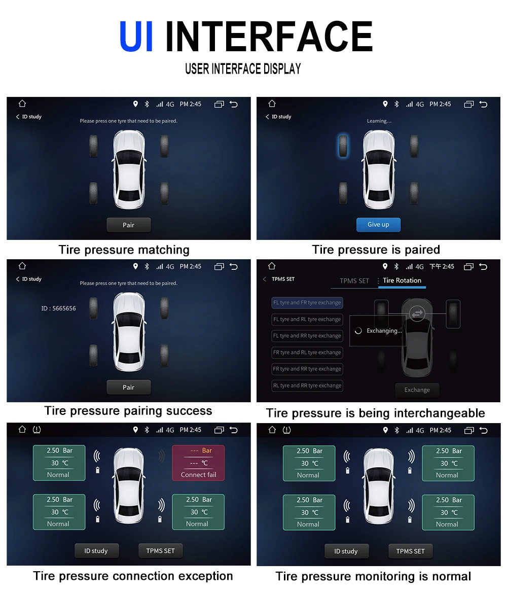 Tire Pressure Monitoring System USB TPMS Tire Pressure Monitoring Alarm System With Four External for Most Vehicles