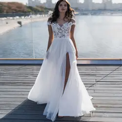 Robe de Mariee Роскошные пляжные свадебные платья 2019 см. сзади Vestido de Noiva разрезная юбка Abito da Sposa шифон Gelinlik