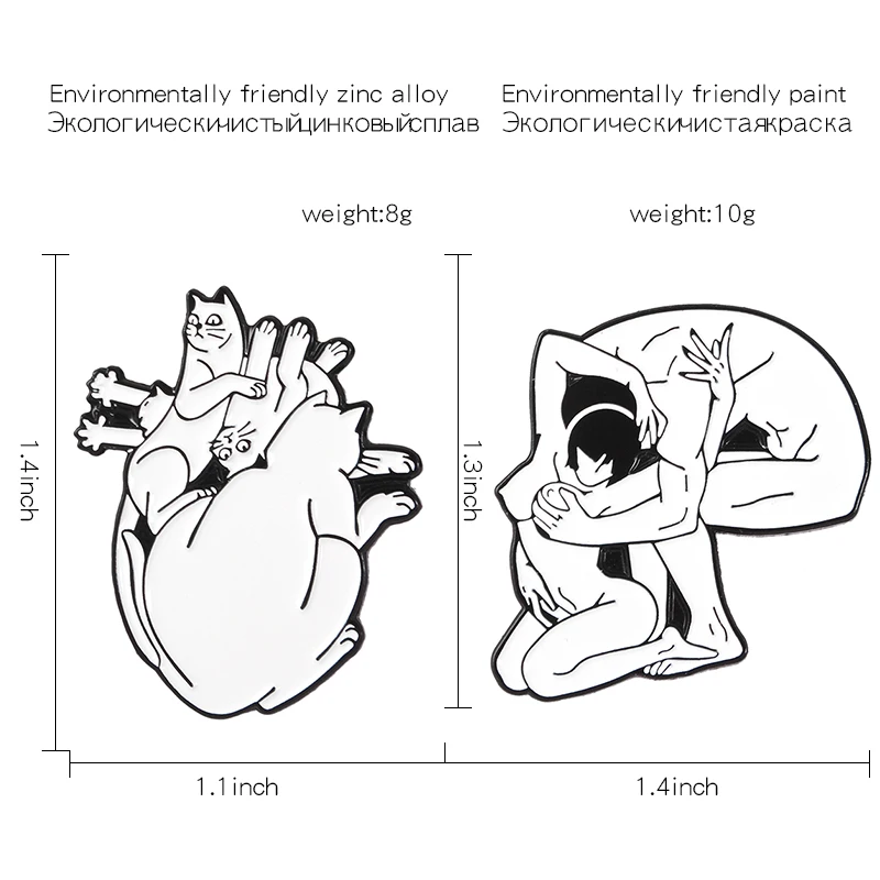 Скелет Любовник Сердце Кошка эмаль булавки Темный панк броши белый для женщин и мужчин череп кошки значки нагрудные знаки животное пара ювелирных изделий