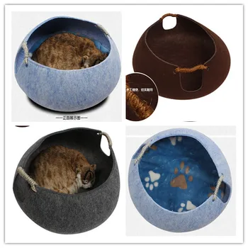 

Free shipping Pet puppy Cat bed cave house pet furniture Hand-felted eco- friendly bed grey/brown/blue