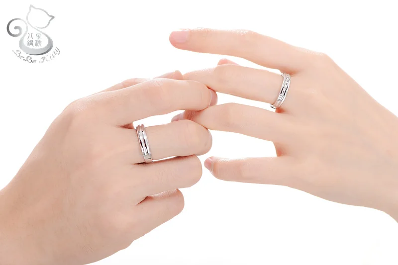 BeBe Kitty модные ювелирные кольца из стерлингового серебра 925 пробы вечерние кольца матовые парные кольца для мужчин и женщин