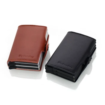 

Genuine Leather Card Holder Automatic Credit Card Holder Men Aluminum Business Credit Card Multi-function purses& wallets