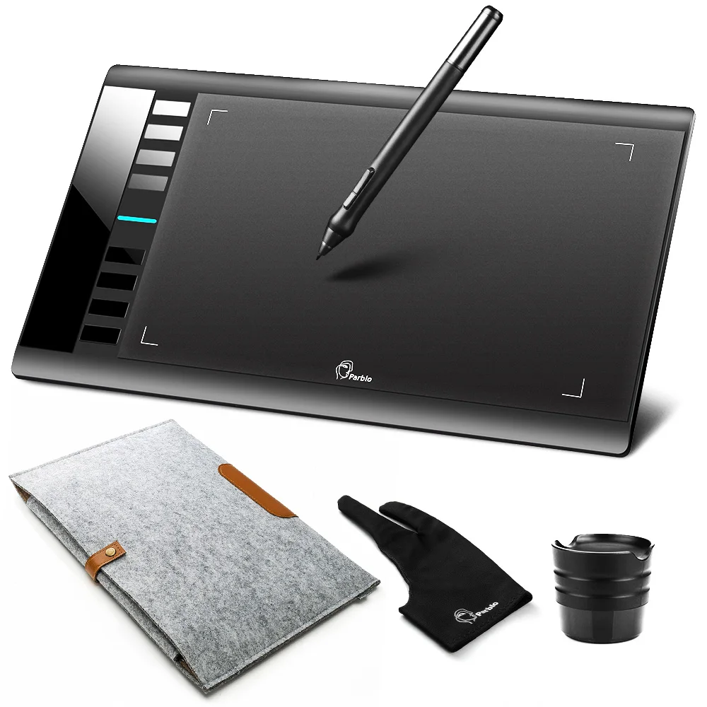 Online Parblo A610 Digital gráficos del dibujo de la tableta w pluma recargable Grafico 5080LPI + lana fieltro forro bolsa + guante como regalo