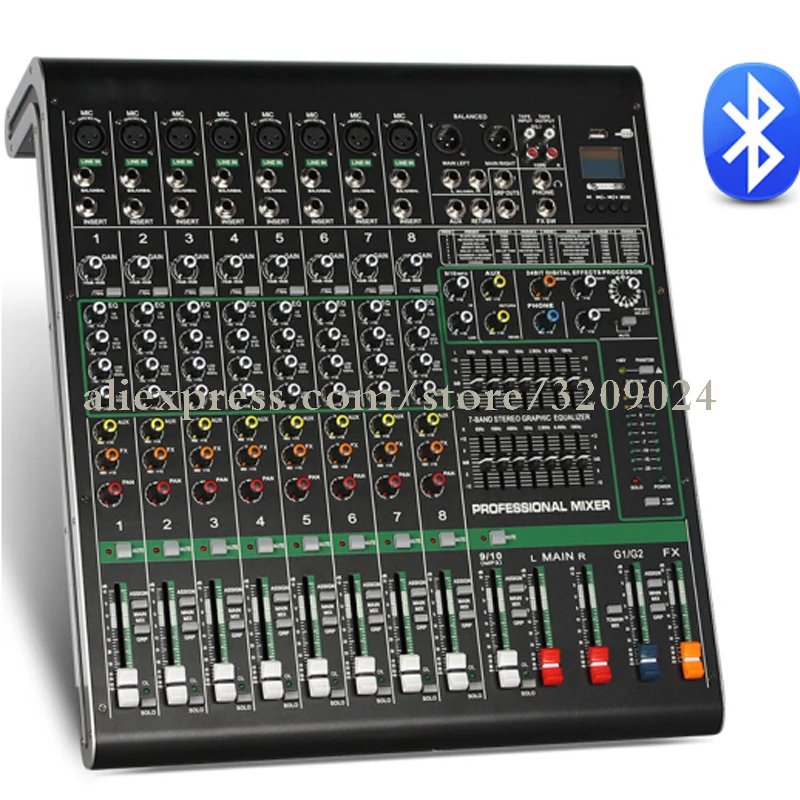 10 Channel Bluetooth USB Mixer With Reverberation Stage Performance Karaoke KTV Wedding Special Mixer With 48V
