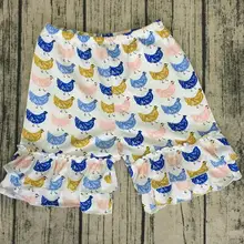 Лидер продаж, Детские хлопковые шорты из спандекса с принтом курицы для маленьких девочек, мягкий хлопок лавандового цвета, шорты с рюшами для маленьких девочек