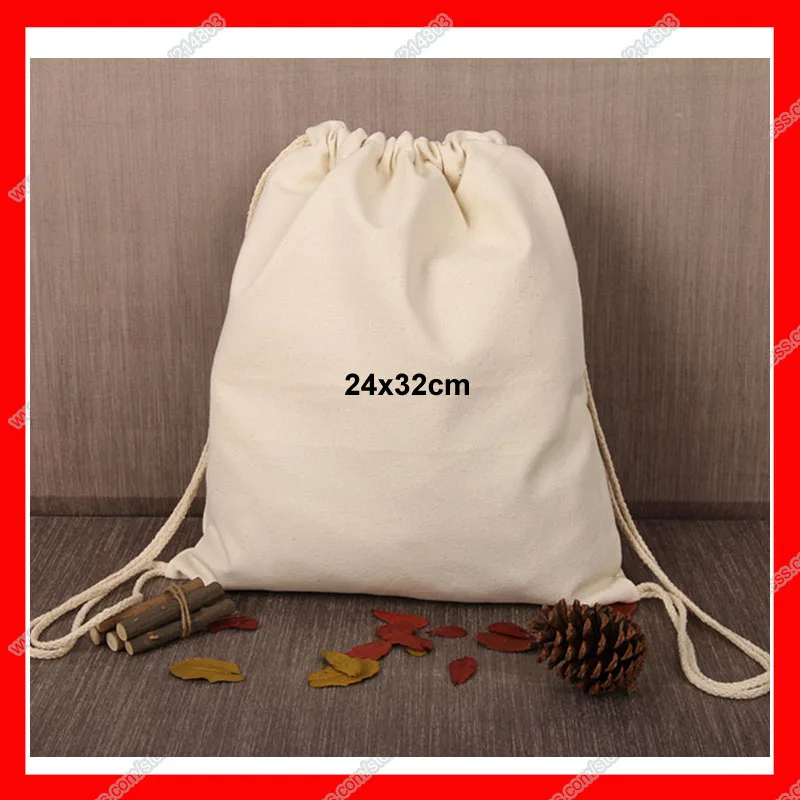 (300pcs/lot) size 24x32cm custom blank cotton canvas drawstring