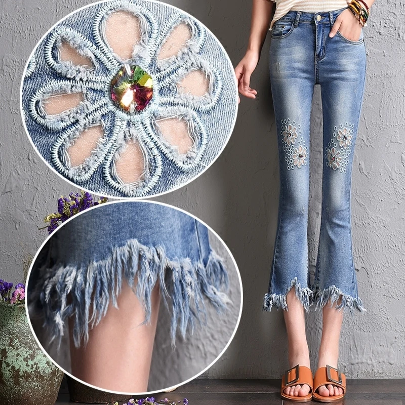 denim flare capris
