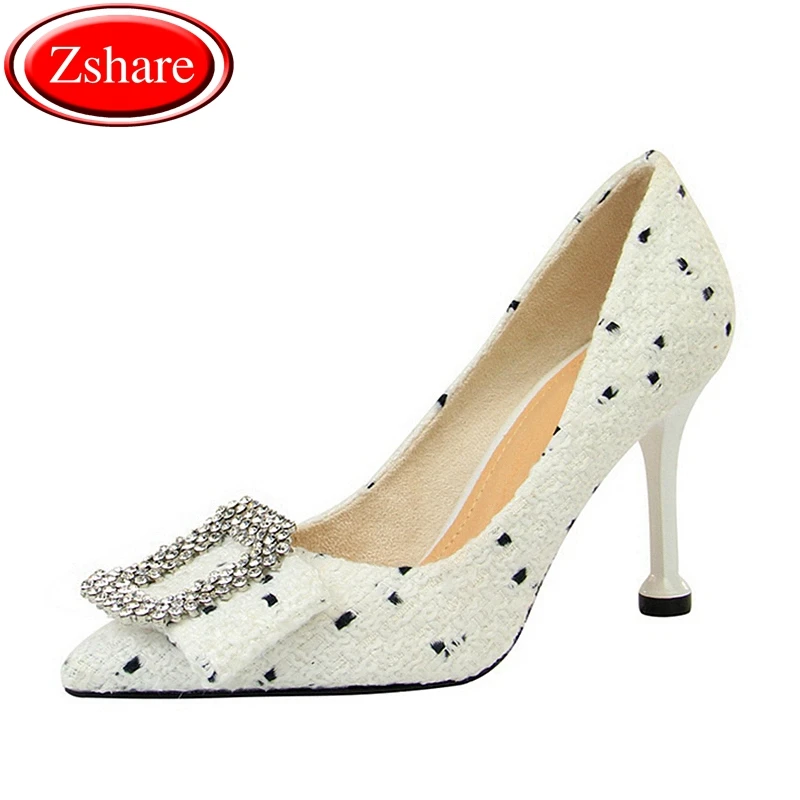 

New Arrival Pumps Women Shoes Sweet High Heels 2019 Spring Fashion Metal Crystal Buckle Pointed Toe Pumps Womens Shoes Ladies