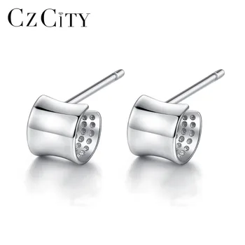 

CZCITY Geometric Pure 925 Sterling Silver Stud Earrings Fine Jewelry for Women Minimalist None Stone Petite Fashion Post Earring