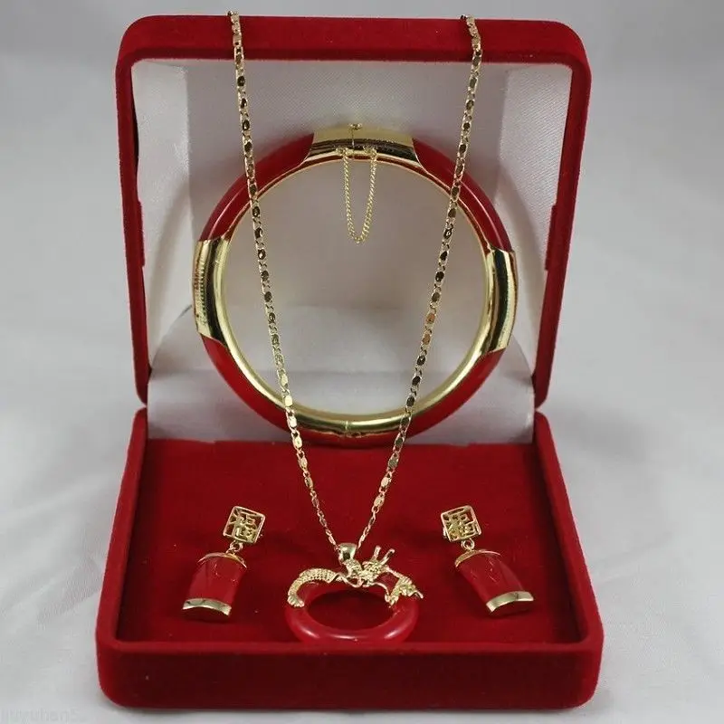 

Hot sale@> Jewelry 001159 Beautiful Jade Circle Dragon Pendant Necklace Earring Bracelet Set Natural jewelry